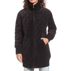 Juicy Couture Black Label Velour Black Quilted Coat Jacket XS Winter Ski